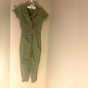 No Boundaries Khaki Green - Short Sleeve - Utility jumpsuit- jumper jogger - XS